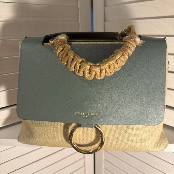 Luella Grey Raffia Crossbody Bag – Teal & Brown Faux Leather, NWT, - Picture 2 of 6